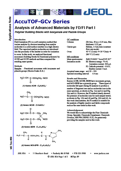 Analysis of Advanced materials by FD-FI using AccuTOF GC (Part I)